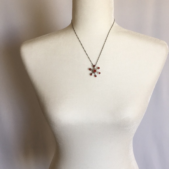 RED SNOWLFLAKE NECKLACE 18KGP - Picture 2 of 7